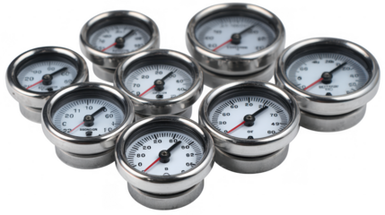 Gauge cluster arrangement close up on transparent png background