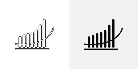 Increasing bar graph with upward trend line icon