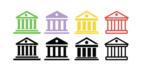 Fototapeta premium Colorful and black icons of classical buildings