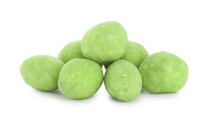 Pile of delicious wasabi coated peanuts isolated on white