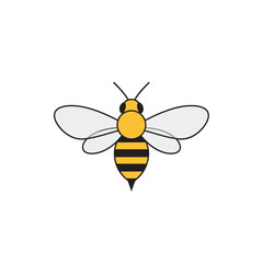 A simple and clear illustration of a bee with its wings spread, against a white background