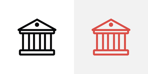 Two stylized icons of a classical building with columns