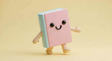 Obraz premium 3D Book Mascot – Cute Minimal Cartoon Character .generative ai