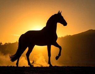 Silhouetted horse at sunset