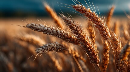 Golden wheat ears sway gently in the sunlight, showcasing the beauty of nature's bounty.