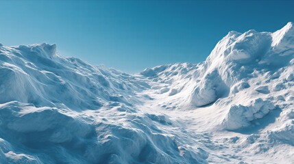 Stunning winter landscape with snow-covered mountains under a clear blue sky.