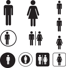 Restroom and Toilet Icon Collection: Male and Female WC Sign Vector Set

