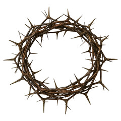 Textured Woven Crown of Thorns with Sharp Spikes Against a transparent background. Black Void religious symbol Christianity isolated on a transparent background
