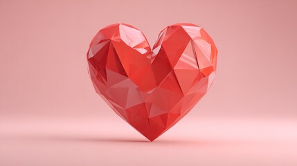 Red heart shape crystal Valentine&rsquo;s Day symbol sticker isolated on pink background