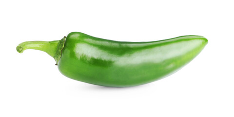 One whole green jalapeno pepper isolated on white