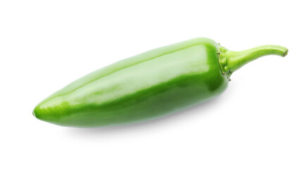 One whole green jalapeno pepper isolated on white