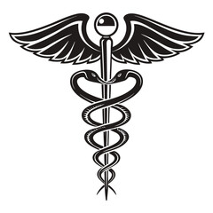 Caduceus health symbol, asclepias wand icon caduceus health silhouette vector illustration