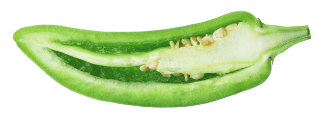 Half of green jalapeno pepper isolated on white