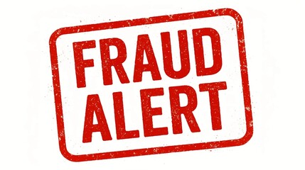 Bold red fraud alert stamp graphic for warning against scams and fraudulent activities