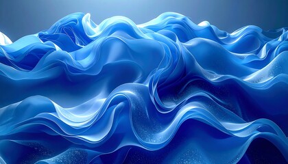 Obraz premium Abstract rendered blue waves, fluid and translucent, with soft lighting and depth, creating a serene and ethereal aesthetic