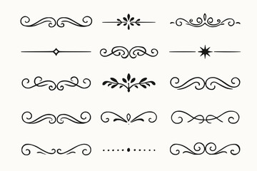 Elegant Decorative Divider Icon Set in Minimal Black Line Style for Vintage and Formal Designs