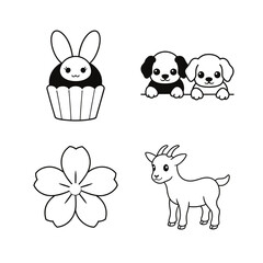 Fototapeta premium Illustrations of a bunny cupcake and other animals on transparent background