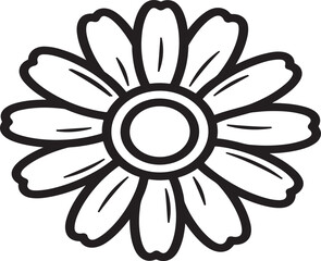 Simple outline drawing of a daisy flower with petals and a central circle isolated on white background.