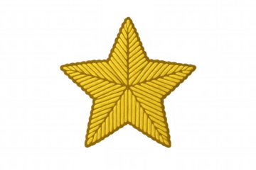Gold embroidered star patch symbol for military insignia, ranking, achievement, quality on transparent background