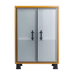 A wooden cabinet with a glass door that says quot open quot
