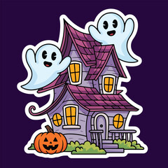 Halloween howes with three ghost for t-shirt design and another