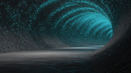 An abstract tunnel in a mysterious cavern, a portal with alluring luminescence emanating from the depths. Evoking a sense of wonder and the allure of hidden destinations.