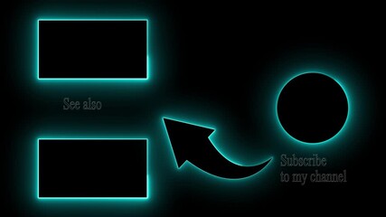 Neon glowing subscribe like and share button. neon end screen. Subscribe button and outro for gaming and video channels
