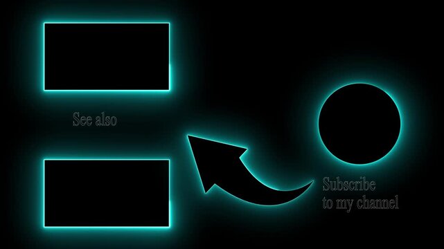 Neon glowing subscribe like and share button. neon end screen. Subscribe button and outro for gaming and video channels