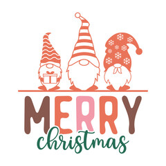 Merry Christmas Typography with Three Different Gnomes