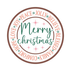 Merry Christmas Typography Circle with Joy, Peace, Hope and Love
