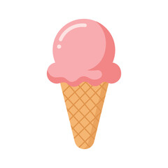 A simple illustration of a pink ice cream scoop on a waffle cone, perfect for summer.