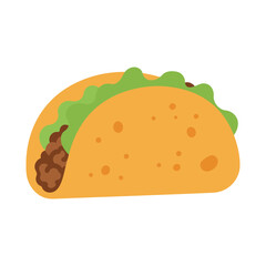A delicious and appetizing cartoon illustration of a classic taco, filled with savory ingredients.