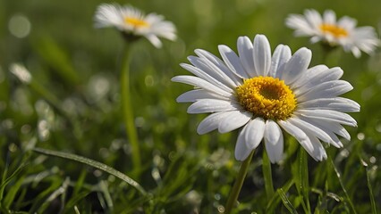 Obraz premium Fresh Daisy Flowers Blooming in Green Meadow – Nature Close-Up