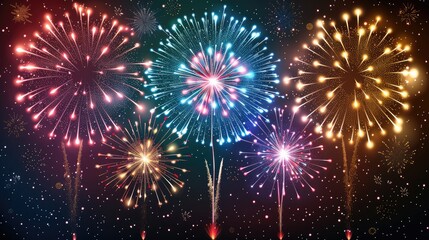 Naklejka premium Colourful explosions of fireworks light up the night sky during a christmas celebration