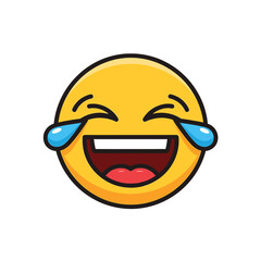 Obraz premium A cartoon illustration of a yellow emoji face laughing with tears of joy, expressing extreme happiness and amusement on a white background.