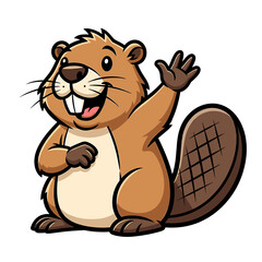 Naklejka premium Cartoon beaver waving, cheerful expression, cute design.
