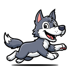 A cartoon wolf pup joyfully running.
