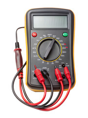 Digital Multimeter with Red and Test Leads on White Background electronic device isolated on a transparent background