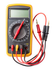 Digital Multimeter with Multiple Colored Test Leads on White Background electronic device isolated on a transparent background