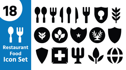 Restaurant, Food, Medical, Eco and Security Icon Set – Vector Illustration Collection