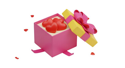 Open Gift Box Filled with Red Hearts and Pink Bow