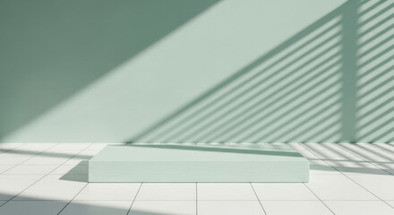 Naklejka premium Minimalist Mint Green Product Display Stage with Shadow Play.