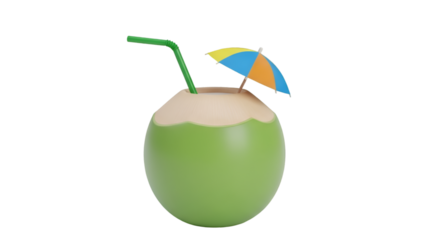Refreshing Coconut Drink with Tropical Umbrella and Straw