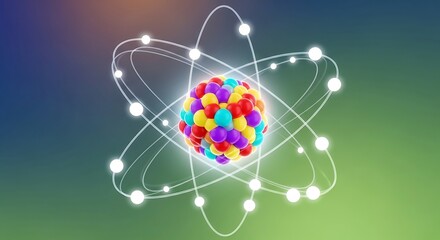 Colorful Atom Model with Orbiting Electrons on Gradient Background