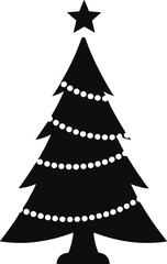 Silhouette Christmas tree with star, festive holiday decoration, winter celebration, seasonal ornament design, traditional garland, joyful celebration, decorative symbol