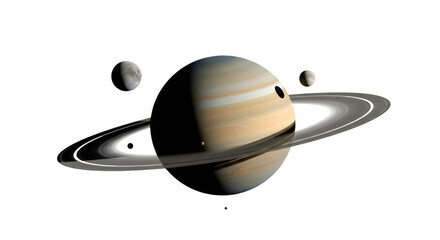Saturn and its moons in the vastness of space