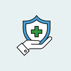 Obraz premium Hand Holding a Shield with a Green Medical Cross Representing Health Insurance and Protection for Healthcare Needs Ensuring Safety and Well Being