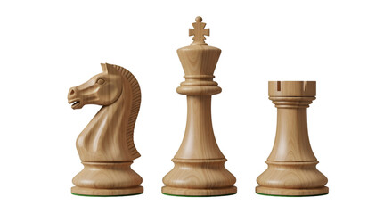 Wooden Chess Pieces: Knight, King, and Rook
