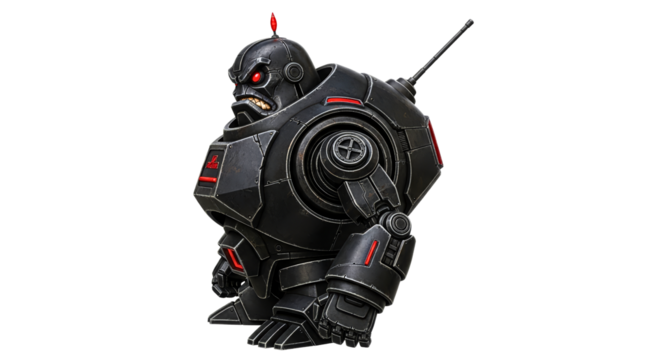 Robotic Gorilla Character Illustration — Futuristic Armored Mech Ape with Black Plating, Red Accents, and Glowing Red Eyes for Games, Sci‑Fi Concept Art, and Character Design