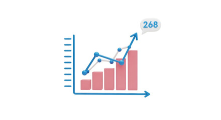 3D Bar Chart with Upward Trend and Notification Bubble